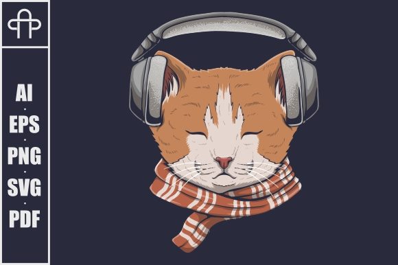 Cat Headphone Listen Music Vector Review