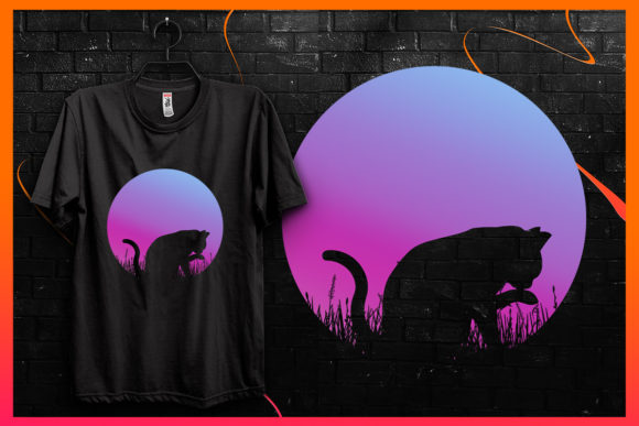 Cat Silhouette-Retro Vintage T-shirt 36