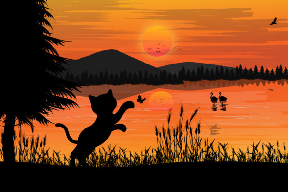 Cat Silhouette with Sunset Embroidery Design Review