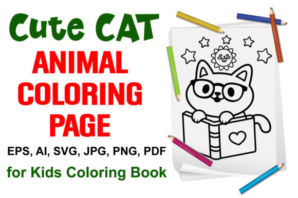 Cute Cat Coloring Page for Kids