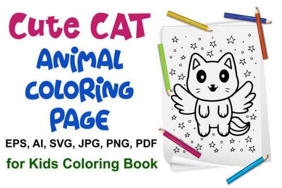 Cute Cat Coloring Page for Kids
